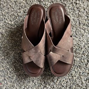 Kork Ease Lana Bronze Leather Suede Wedge Platform Sandals